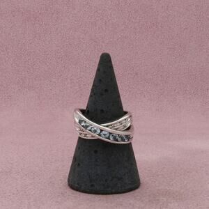 sterling silver diamond accent & blue topaz crossover ring size 7.25